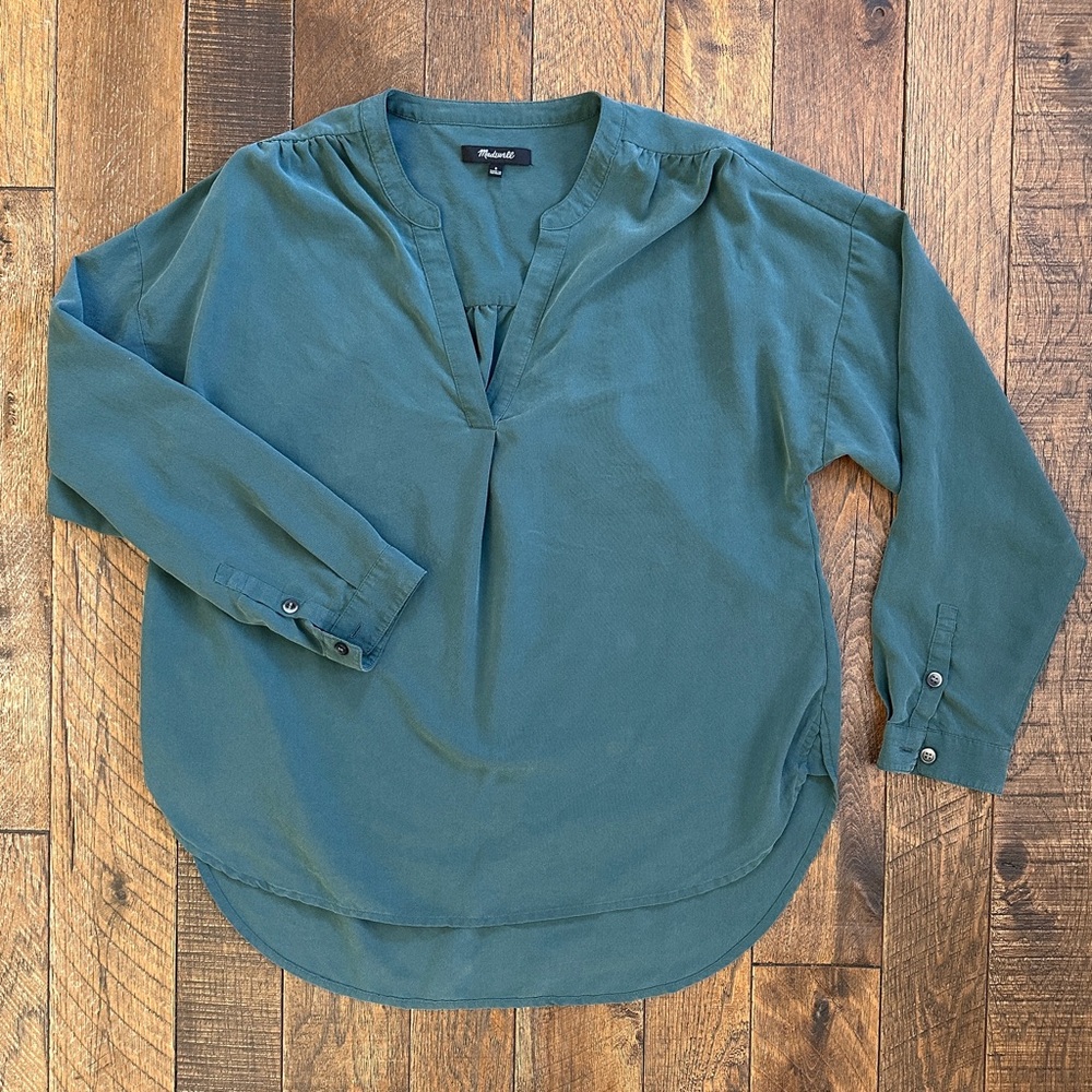 Madewell Washed Teal Long Sleeve Blouse Size Small